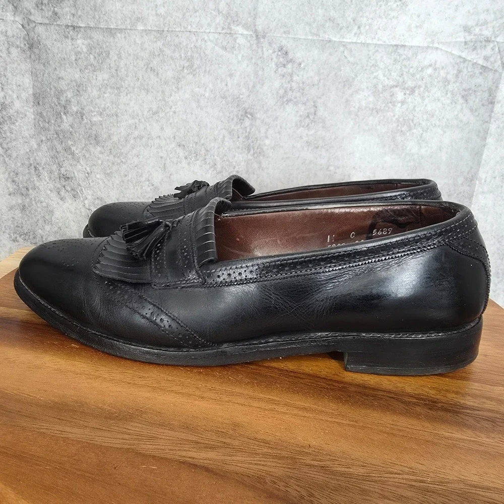 Allen Edmonds Bridgeton Loafers Mens 11 C Black Leather Brogue Kiltie Tassel USA